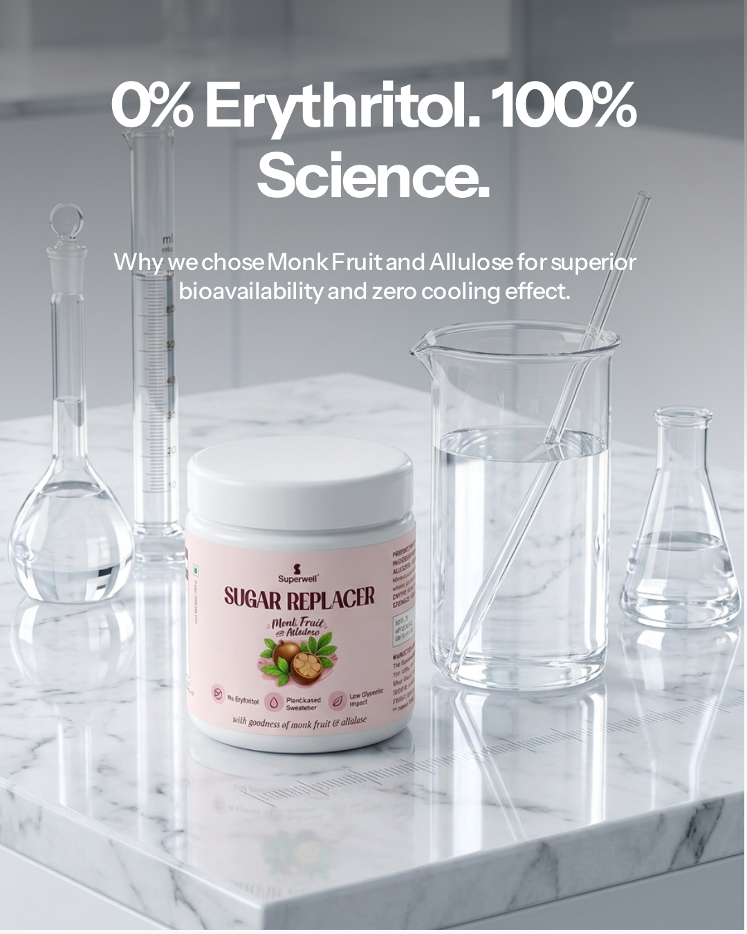 The Superwell - Sugar Replacer with Monk Fruit & Allulose - 250g (Zero Sugar, No Erythritol)