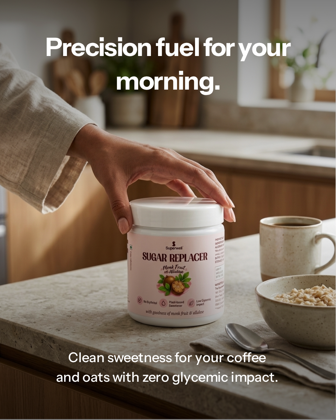The Superwell - Sugar Replacer with Monk Fruit & Allulose - 250g (Zero Sugar, No Erythritol)